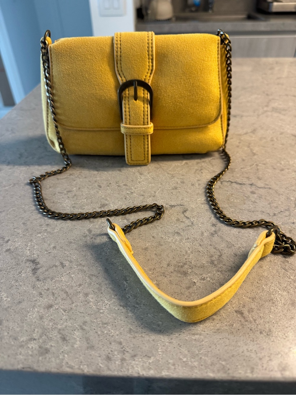 Yellow Suede Crossbody Bag with Chain Strap